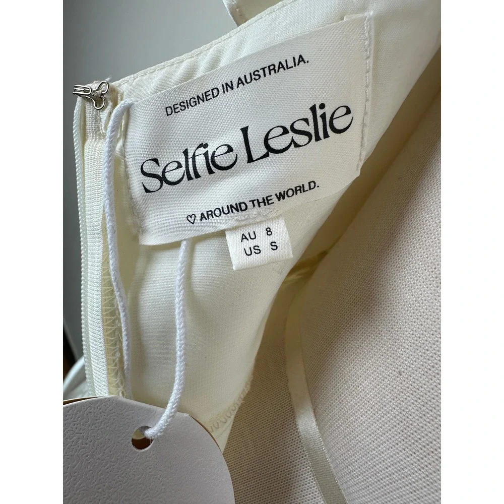 Selfie Leslie Aphrodite Satin Wrap Dress S Angel Sleeve Ivory NWT